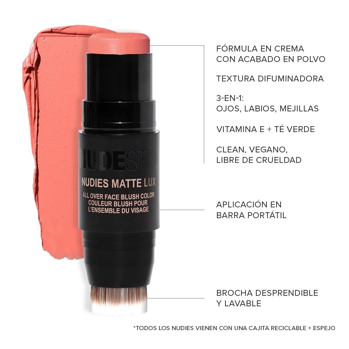 NUDIES MATTE LUX ALL OVER FACE BLUSH COLOR (RUBOR EN BARRA)